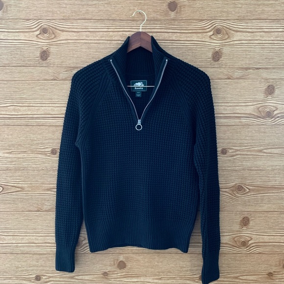 ROOTS HEAVY KNIT ZIP COTTON WOOL SMALL BLACK